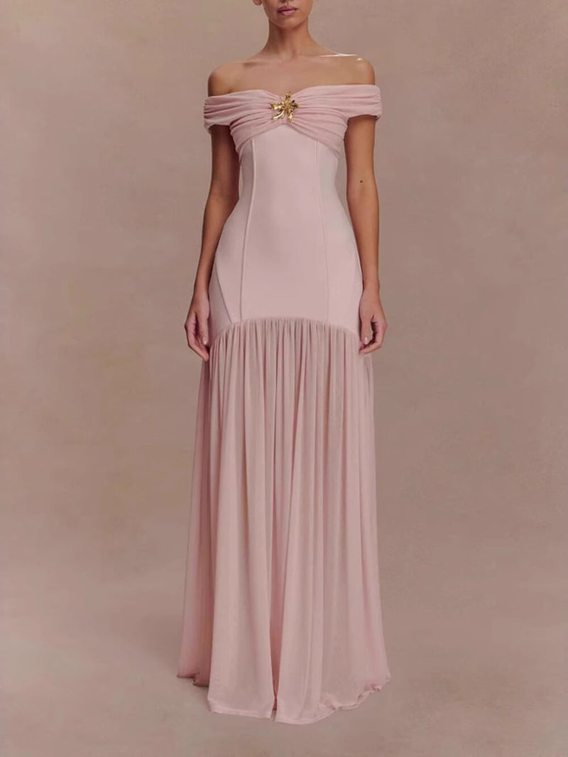 Elegant Floral-Embellished Strapless Bodycon Maxi Dress