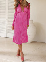 Mountain Vistas Dökümlü Pileli Çan Kol Midi Elbise