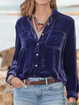 Uzun Kollu Tüm Maç Kadife Bol Gömlek