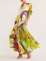 Modern Baskılı Saten Bluz ve Etek Takım