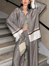 Zarif Benzersiz Ekose Baskı Patchwork Düğme Büyük Boy Bluz