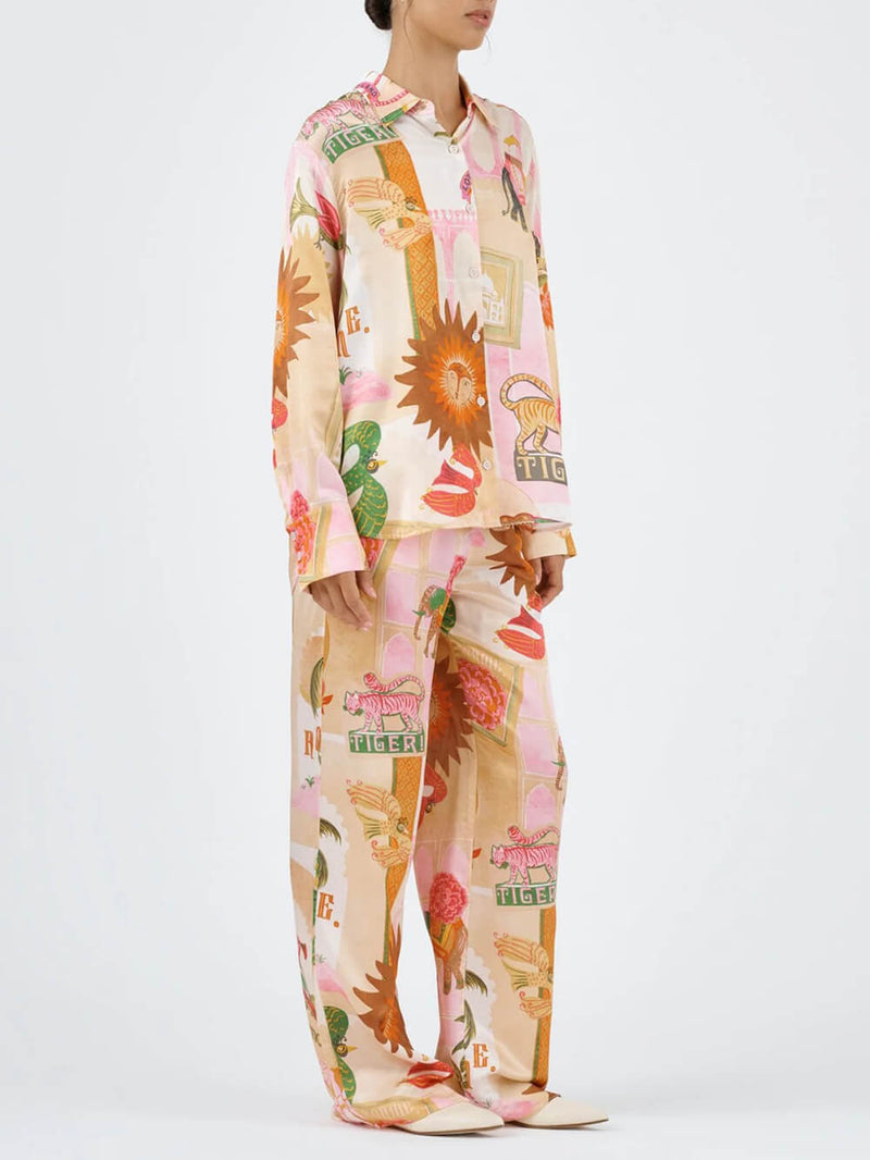 Benzersiz Baskılı Günlük Gömlek Üst ve Elastik Bel Bol Pantolon Takımı