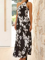 Plise Tek Omuz Kesik Bel Çiçekli Elbise