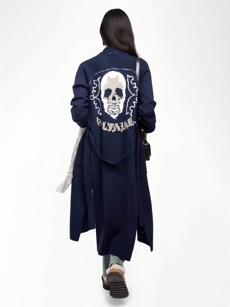 Intarsia Skull Long Cardigan