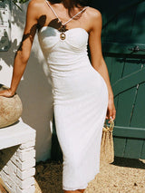 Sırtı Açık Payet Bölünmüş Midi Elbise