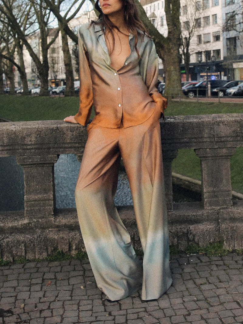 Zarif Tie-Dye Gradient Baskılı Gömlek