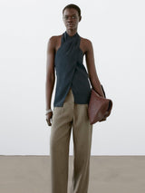 Halter Neck Back Neckline Top - Blue