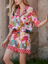 Leopar Desenli İpek Pijama Takımı