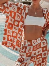 Öğleden Sonra Güneşi Bol Baskılı Geniş Paça Pantolon Takım