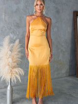 Off-Shoulder Fringe Bodycon Dress