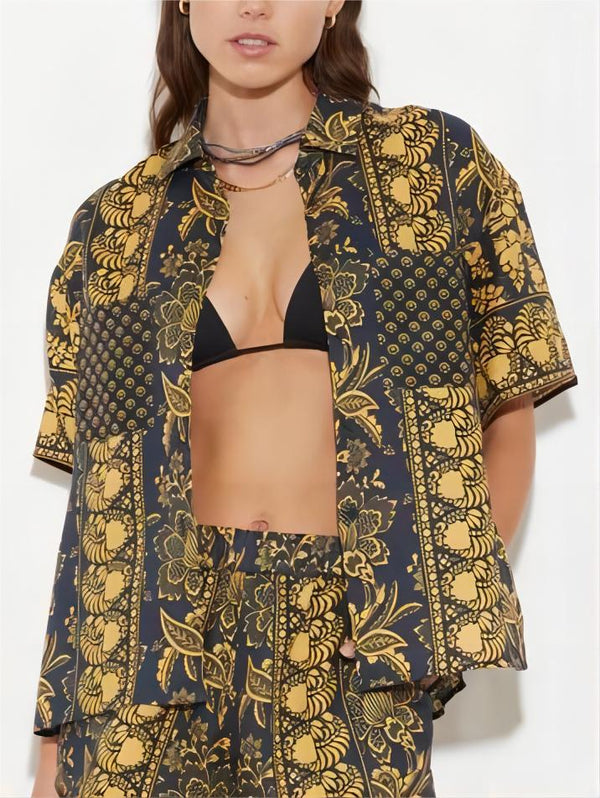 Plaj Tatili Halk Çiçekli Gevşek Şort Takım