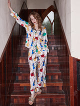 Püsküllü Desen Buz İpek Uzun Kollu Lounge Giyim Seti