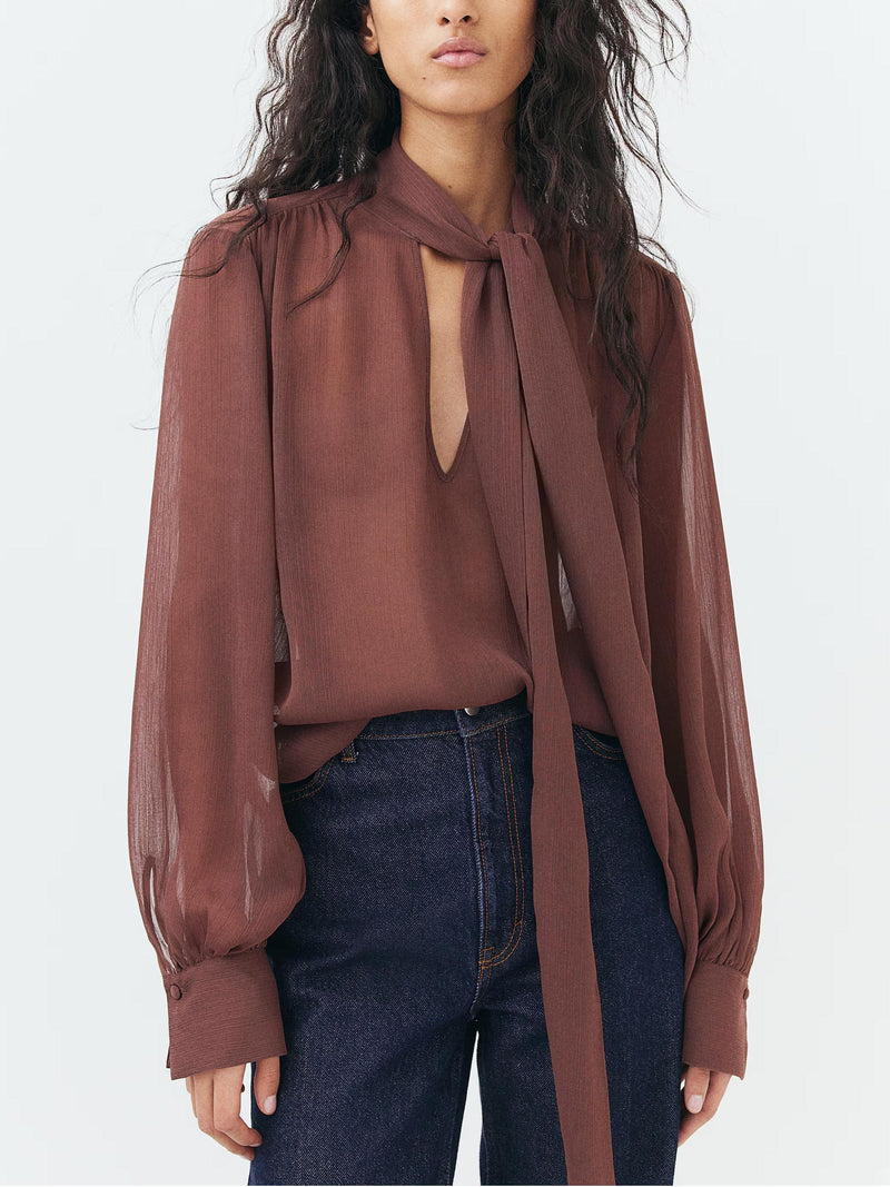 Tie-Neck Chiffon Blouse