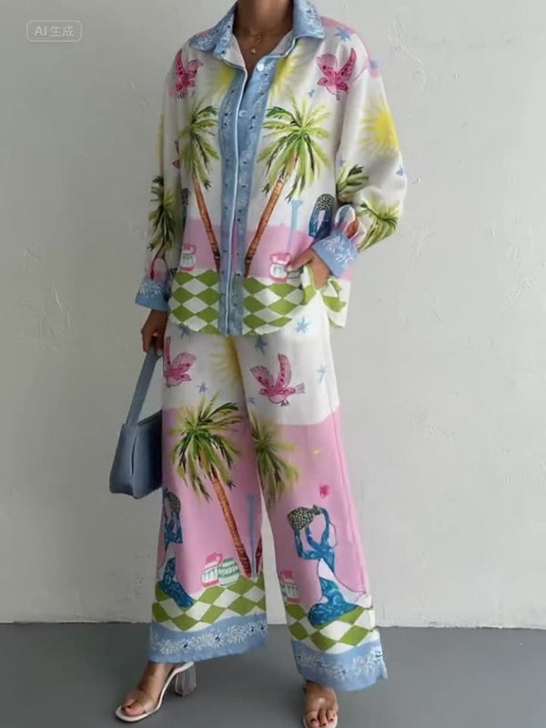 Beach-Inspired Palm Tree Pants Set