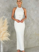 Cutout Back Halter Gown