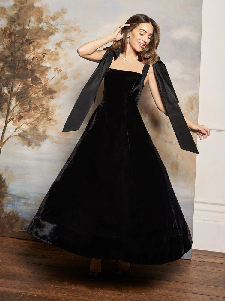 Kolsuz Keten Düşük Bel Midi Elbise