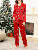 Yılbaşı Şekeri Desenli İpeksi Pijama Takımı