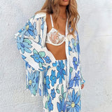 Pileli Baskılı Yaka Uzun Kollu Gömlek Pantolon Takım