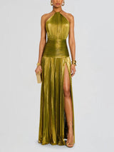 Thalia Metallic Peridot Maxi Dress