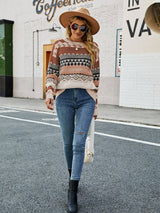 Jakarlı Çok Renkli Patchwork Triko Kazak