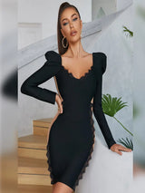 Şık Dantel V-Yaka Parti Elbisesi