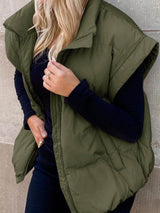 Moda Stand-up Yaka Banliyö Fermuar Cep Pamuk Yelek Ceket