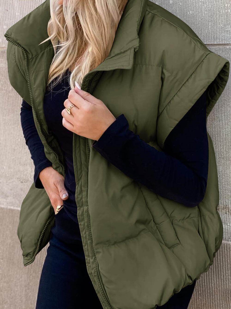 Moda Stand-up Yaka Banliyö Fermuar Cep Pamuk Yelek Ceket