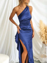 One-Shoulder Slit Evening Dress
