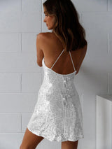 Sırtı Açık Payet Askılı Mini Elbise