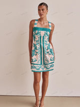 Trendy Rahat Baskılı Spagetti Askılı Mini Elbise