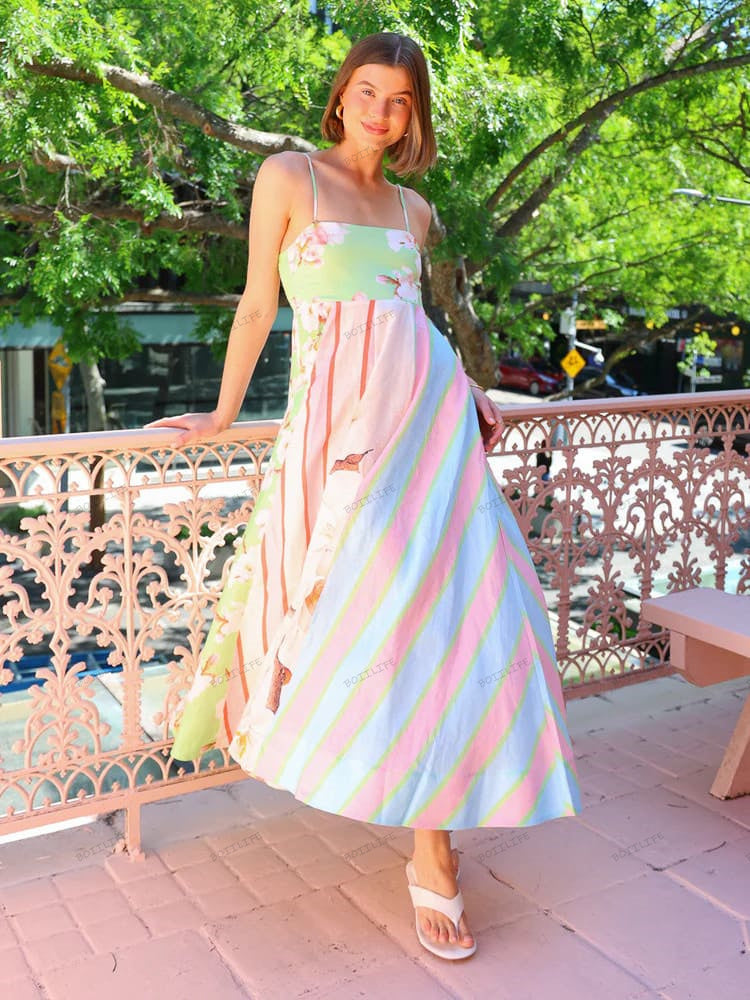 Grafiti Baskılı Kolsuz A-Line Maxi Elbise