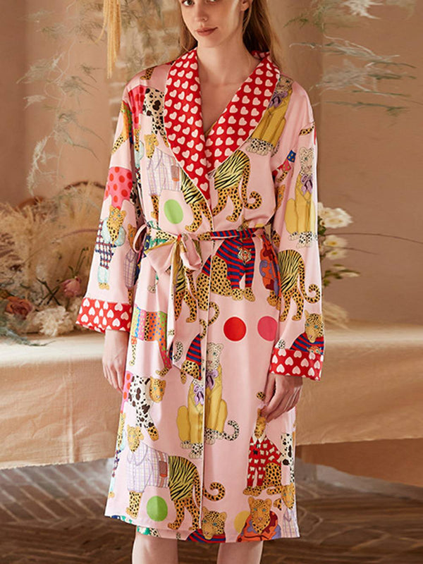 Leopar Desenli İpek Sabahlık Takımı