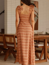 Summer French V-Neck Texture Maxi Dress