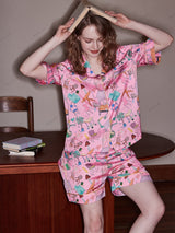 Fil ve Mobilya Baskı Buz İpek Kısa Kollu Rahat Kıyafet Seti