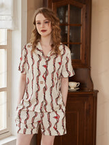 Ejderha Kafası Zincir Desenli Kısa Kollu Rahat Kıyafet Seti