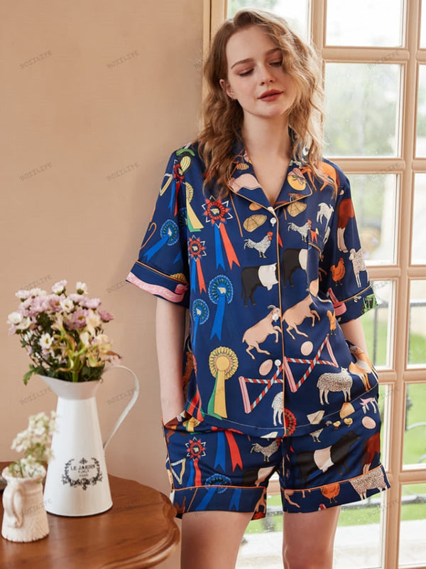 Şirin Çizgi Film Hayvan Desenli Kısa Ev Giyimi Seti