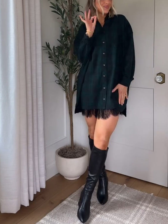 Büyük Beden Flanel Üst & Dantel Etek