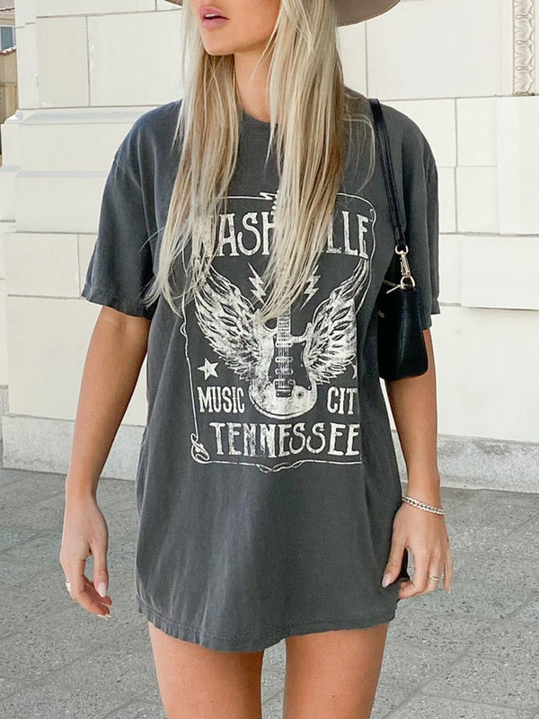 Gitar Sloganı Mektup Grafik Tişört