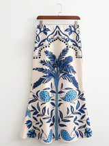 Moda Baskılı V Yaka Uzun Kollu Kırpılmış Üst ve Etek Takımı