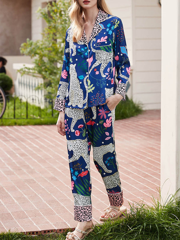 Mavi Kar Leoparı Desenli Pijama Takımı