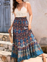 Kahverengi Bohem Büzgülü Yüksek Bel Etek