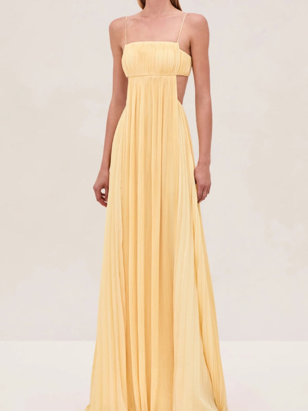 Pleated Backless Slip Dress