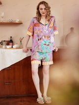 Kobay ve Balık Desenli Buz İpek Kısa Kollu Rahat Kıyafet Seti