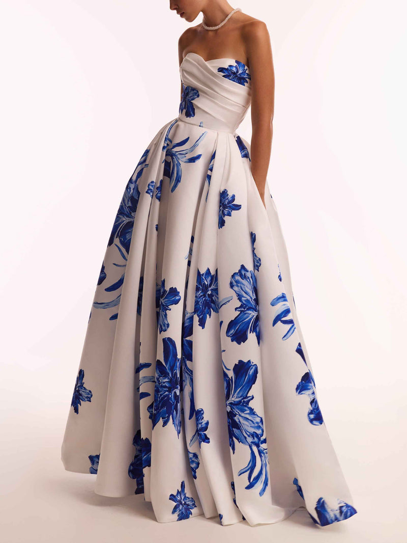 Elegant Off-The-Shoulder Ruffled Fitted Floral Print Maxi Dress