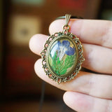 Reçine Preslenmiş Çiçek Kolyeler - Fransız Retro Menekşe ve Lobelia Erinus