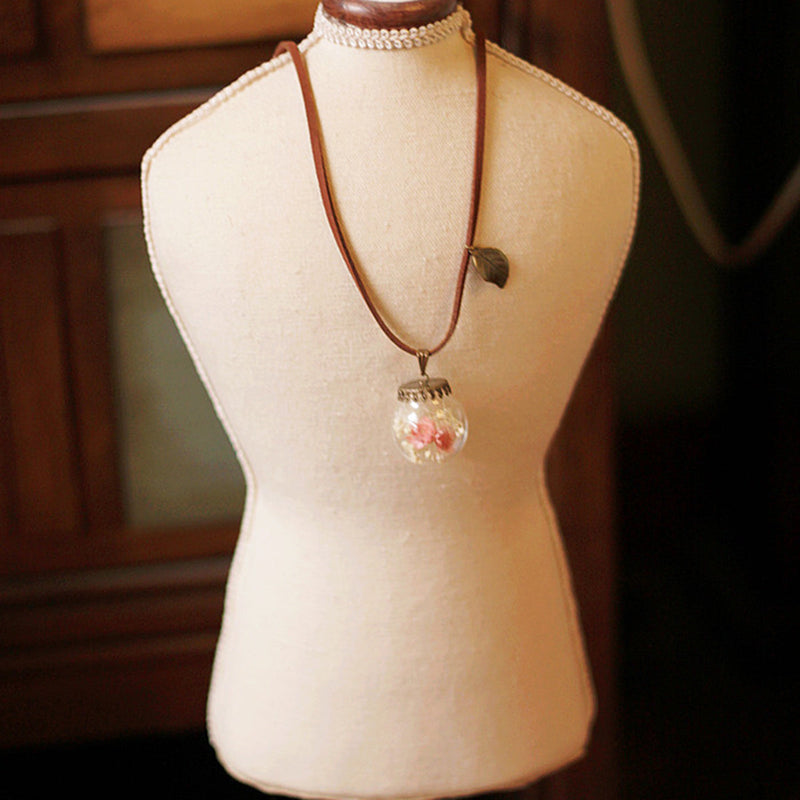 Reçine Preslenmiş Çiçek Kolyeler - Kristal Top Pembe Kız Bahçesi