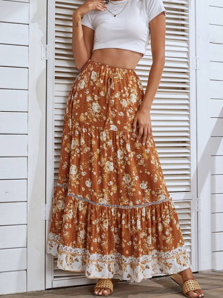 Turuncu Yüksek Bel Kuşgözü Detaylı Etek