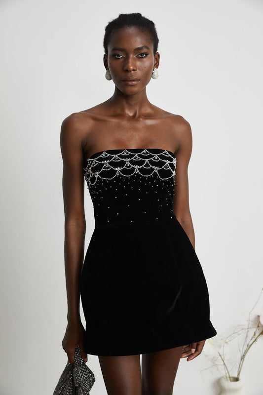 Sandrine kadife mini elbise