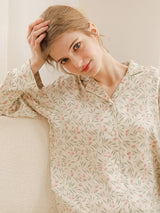 Çiçek Desenli Çentikli Yaka Pijama Takımı