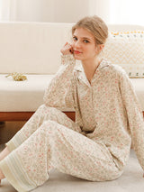 Çiçek Desenli Çentikli Yaka Pijama Takımı